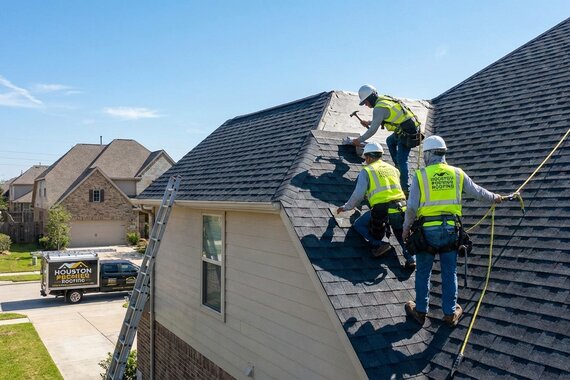 Tell Project Roofing crew installing a new roof in Houston